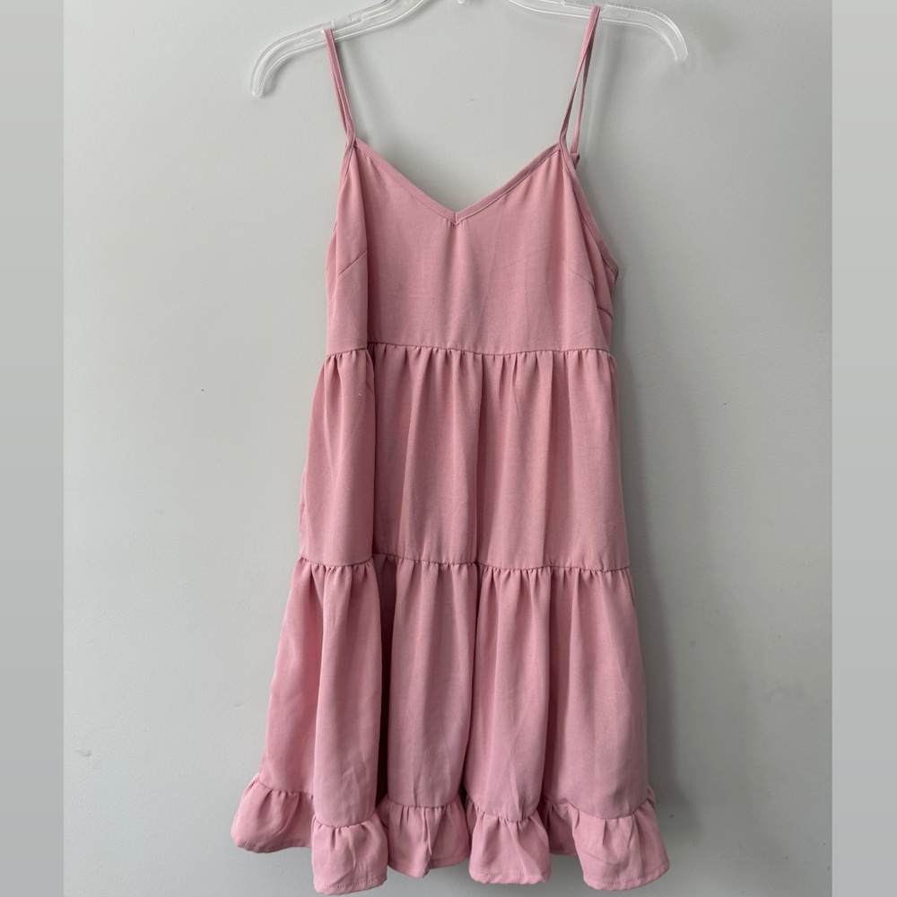 SHEIN Mauve Pink Mini Dress with Adj. Straps and Tiered Ruffles